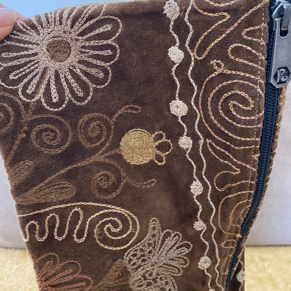 Embroidered Brown Suede Knee-High Boots - Women - Picture 9 of 16